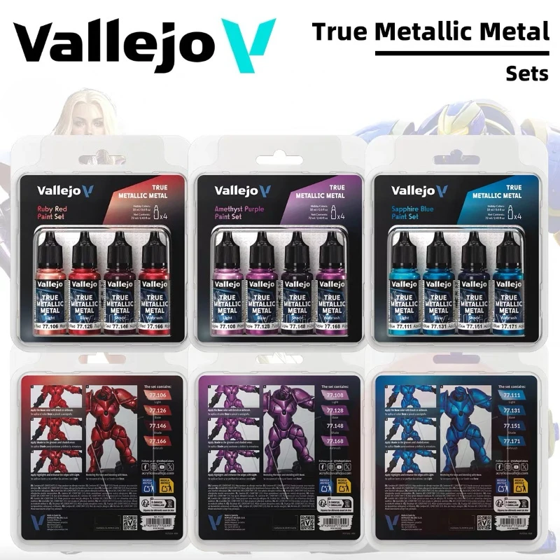 Pintura Metálica Vallejo Game Color True, Juego de 4 Colores de 18 ml, Pintura a Base de Agua, Pigmento para Colorear Modelos, Personajes Pintados a Mano