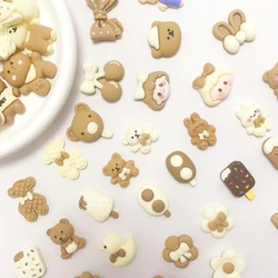 10pcs Kawaii Bear Rabbit Bowknot Miniatures Flatback Resin Cabochon Scrapbooking Headdress Phone Shell Patch Arts Home Ornaments