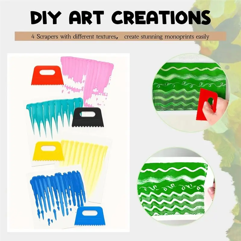 

Complete Printmaking Set, Gel Printing Plate Kit Paint Scraper& Essential Tools For Mixed Media Art Card Creation-AA98