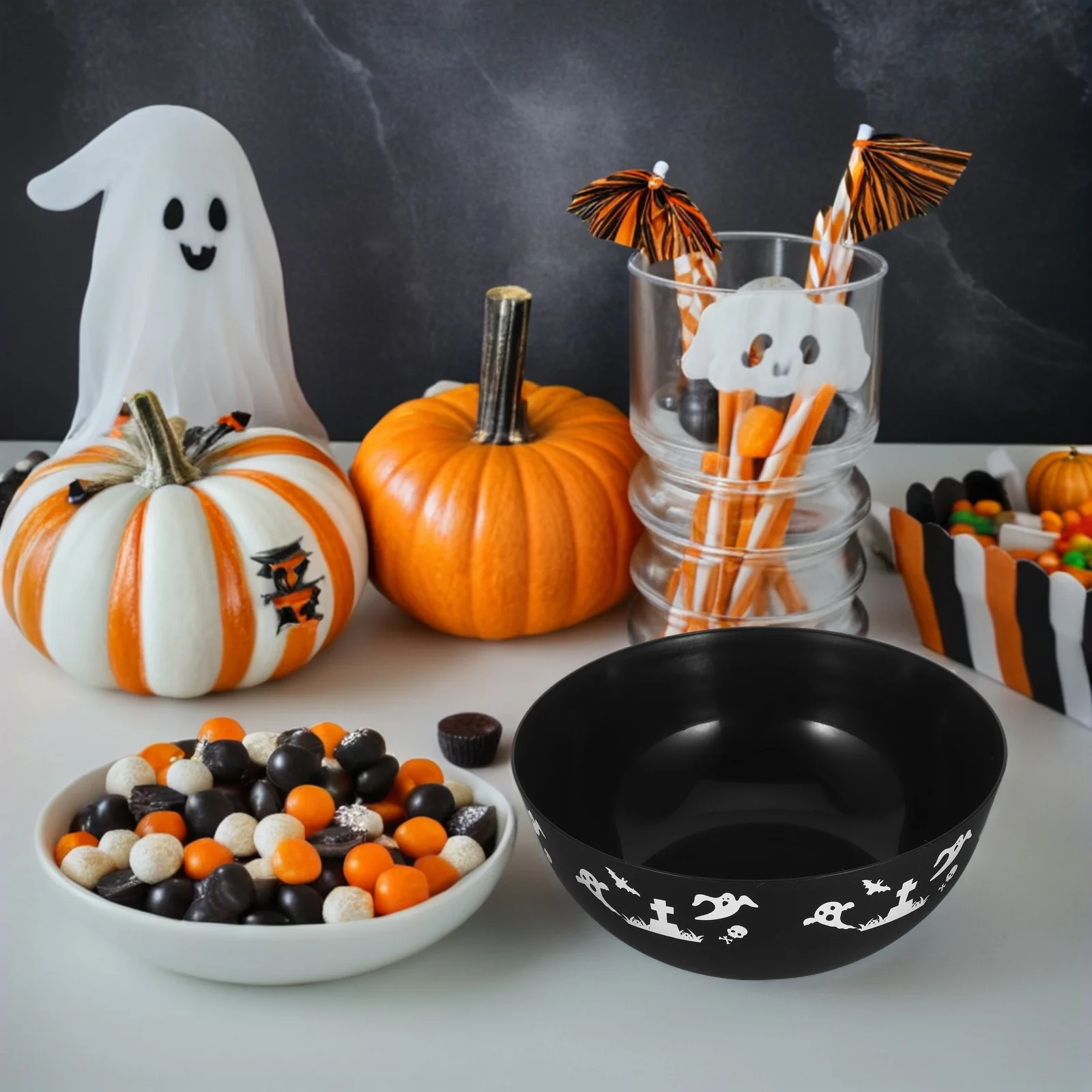 

Large Halloween Candy Spooky Treat Easy Clean Reusable Serving Bowl For Party Snack Fruit Orange Pumpkin Bowl Halloween