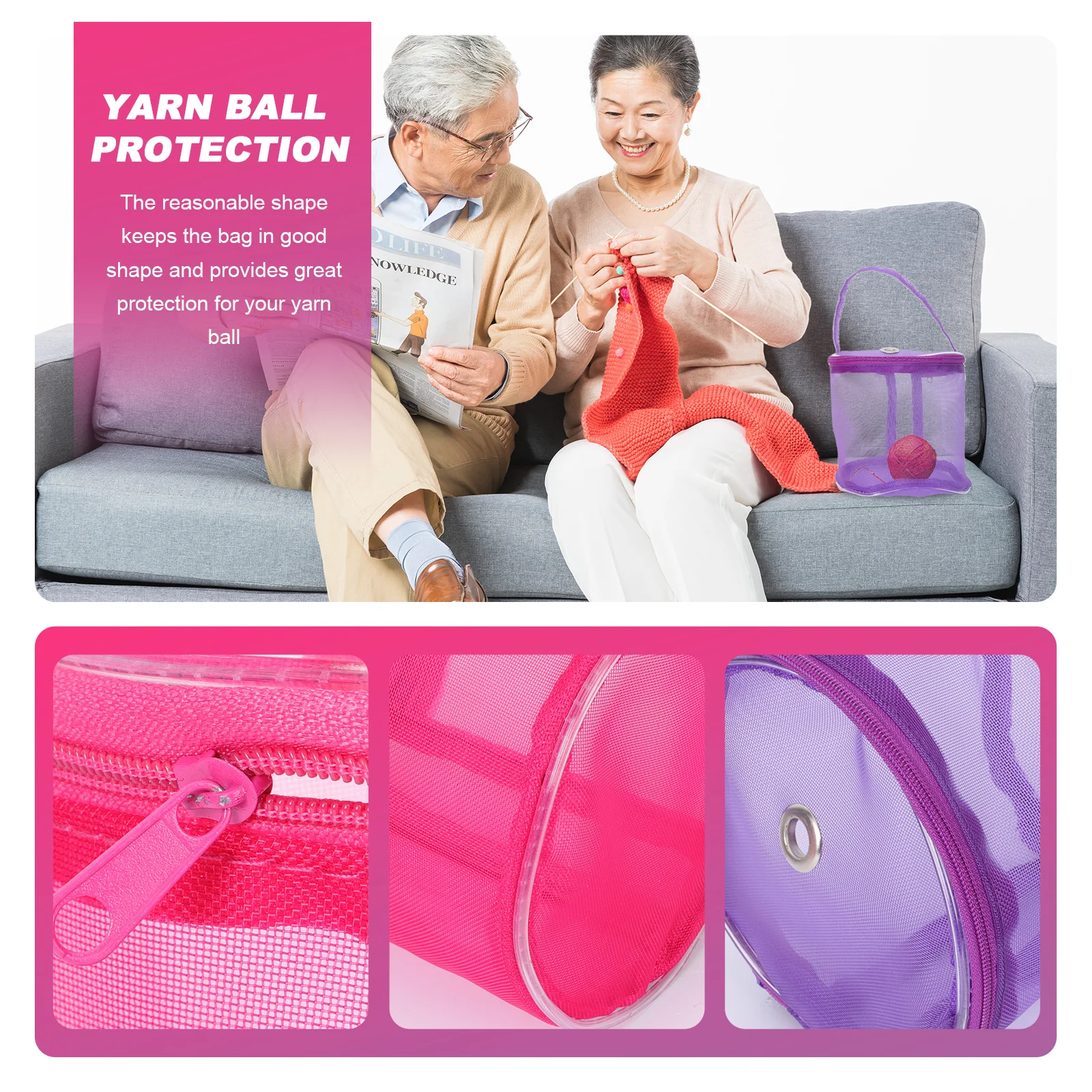 

2Pcs Woolen Yarn Bag Portable Knitting Tool Pouch with Handle for Yarn Balls and Accessories Outdoor Use Mesh Design Bag