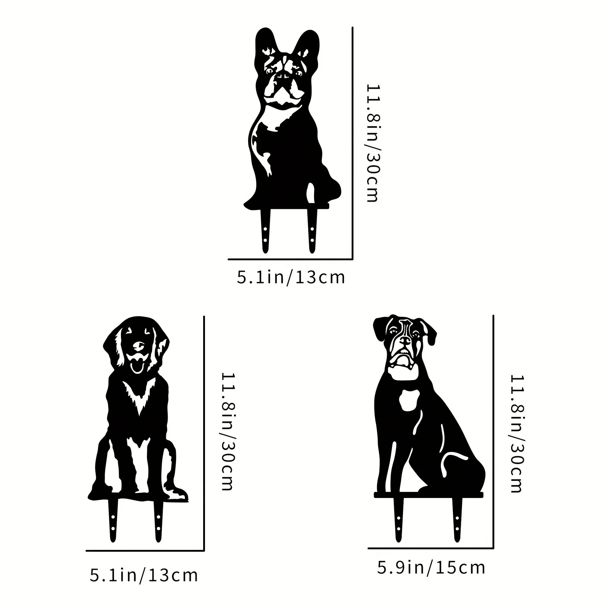 Psia metalowa sztuka rzeźby ogrodowe buldog francuski/Doberman Pinscher kołki na podwórku, dekoracje świąteczne wystrój ogrodu na podwórku