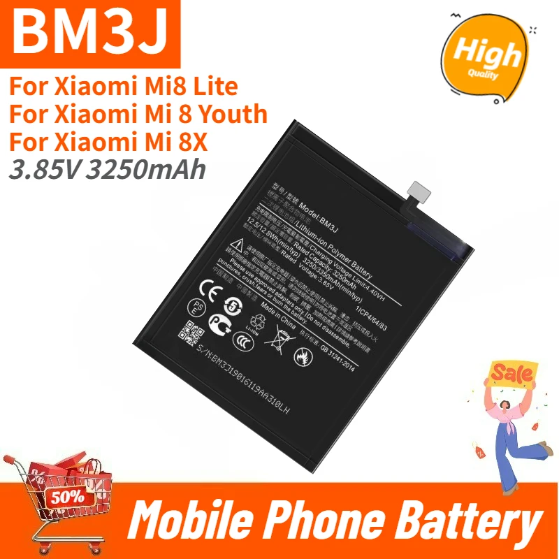 

High Quality Phone Battery BM3J 3.85V 3250mAh For Xiaomi Mi8 Lite / Mi 8 Youth /Mi 8X Brand New Replacement Battery