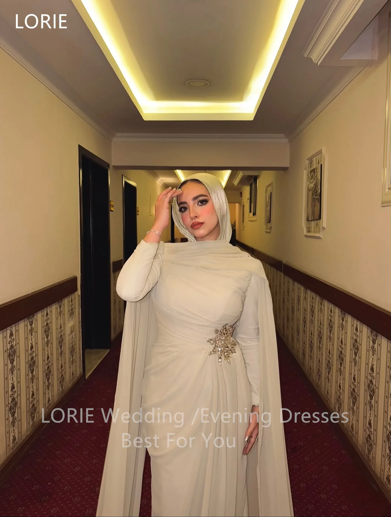 

LORIE Chic Chiffon Evening Dresses Full Sleeves Ribbons Saudi Arabia Party Dress Mermaid Floor-Length Prom Gowns Customized