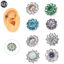1Pc New ASTM F136 Implant Grade Titanium  Pircing Flower Claw Setting Zircon Labret Top Helix Cartilage piercing s Jewelry