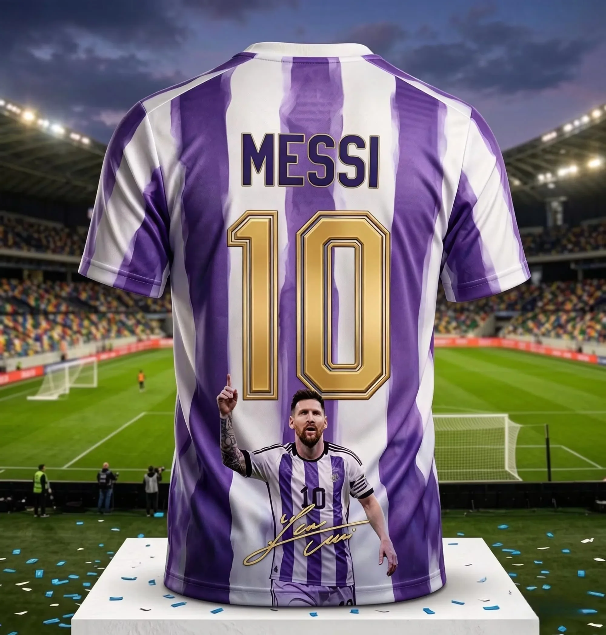 2026 Argentinien Nr. 10 Fußballtrikot | Blau-weiß gestreiftes 3D-Druck Unisex-Paar-T-Shirt für WM-Fans – Detail 6