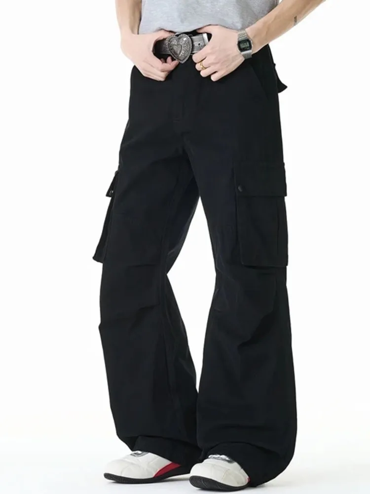 Functional Design Men's Cargo Paratrooper Pants Loose Straight Large Pockets Patchwork Design Long Trousers 2026 New J67Y