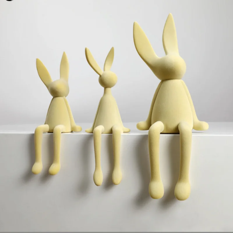 

Flocking Rabbit Statue Home Decoration Modern Nordic Cute Animal Resin Art Sculpture Crafts Desktop Office Room Ornament