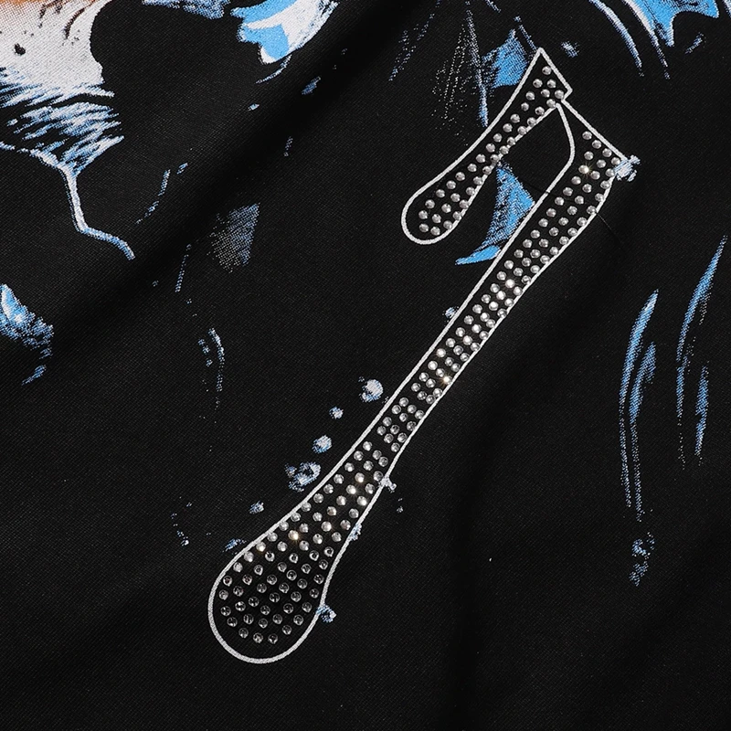 Herren Oversize T-Shirt Lustige Kleidung Strass Jesus-Weinen Grafik-Tee Streetwear Hip Hop Y2K Lässiges Kurzarm-Oberteil aus Baumwolle – Detail 7