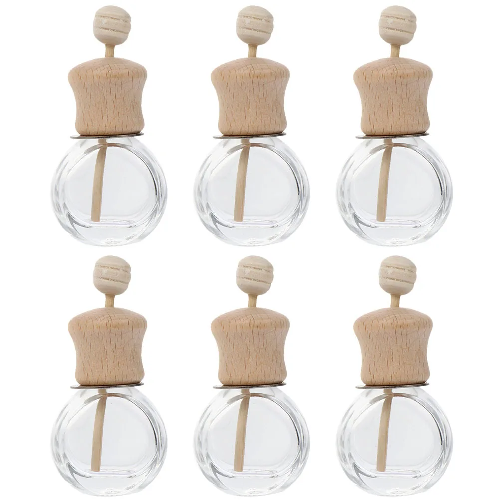 

6pcs Car Air Freshener Diffusers 10ml High Waist Round Bottle Wood Cap Essential Oil Holder Refillable Scent Diffuser for Home