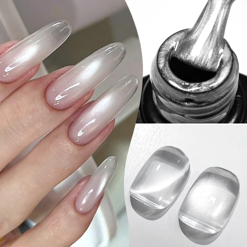 8ml Flow Light White Cat Magnetic Gel Nail Polish Ultra Shine Silver Glitter Semi Permanent Soak Off UV Gel Varnish Nail Design