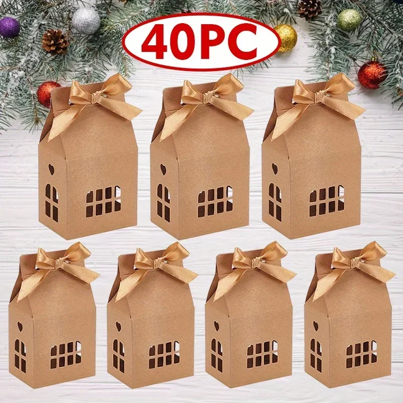 

40PCS Christmas House Shape Gift Boxes , Candy Kraft Paper House Boxes Treat Gift Boxes for Christmas Wedding Birthday Party