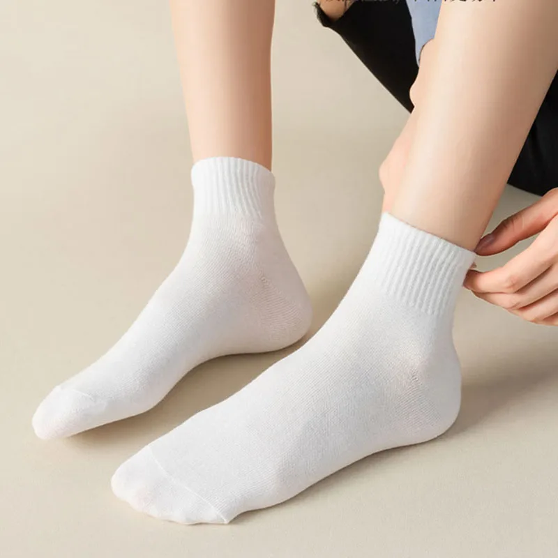 5 Pairs Summer Women Thin White Socks Solid Color Trend Spring And Autumn Breathable Comfortable Wear-resistant And Ankle Socks