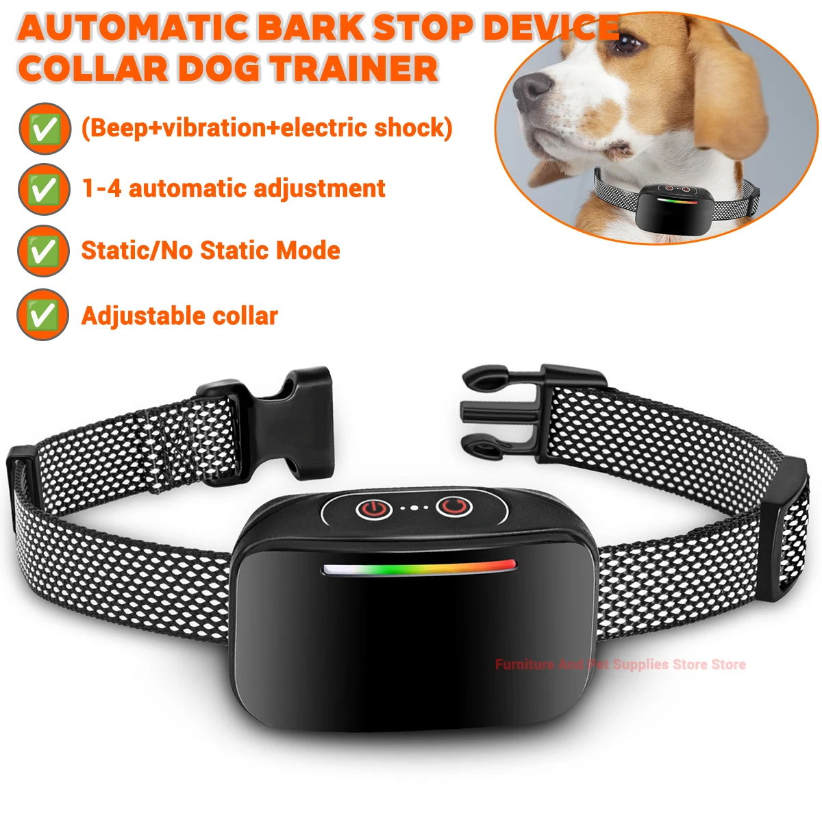 

Automatic induction dog trainer with static pulse/vibration/buzzing function, anti barking and anti barking device, pet collar