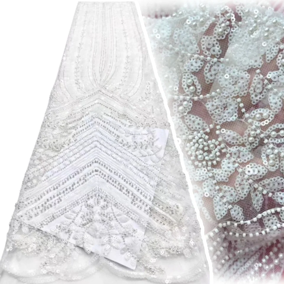 

Африканская кружевная ткань с белыми блестками и вышивкой для жениха, нигерийская свадебная ткань высокого качества, французская тюль, кружевная ткань для свадебного шитья AH1678