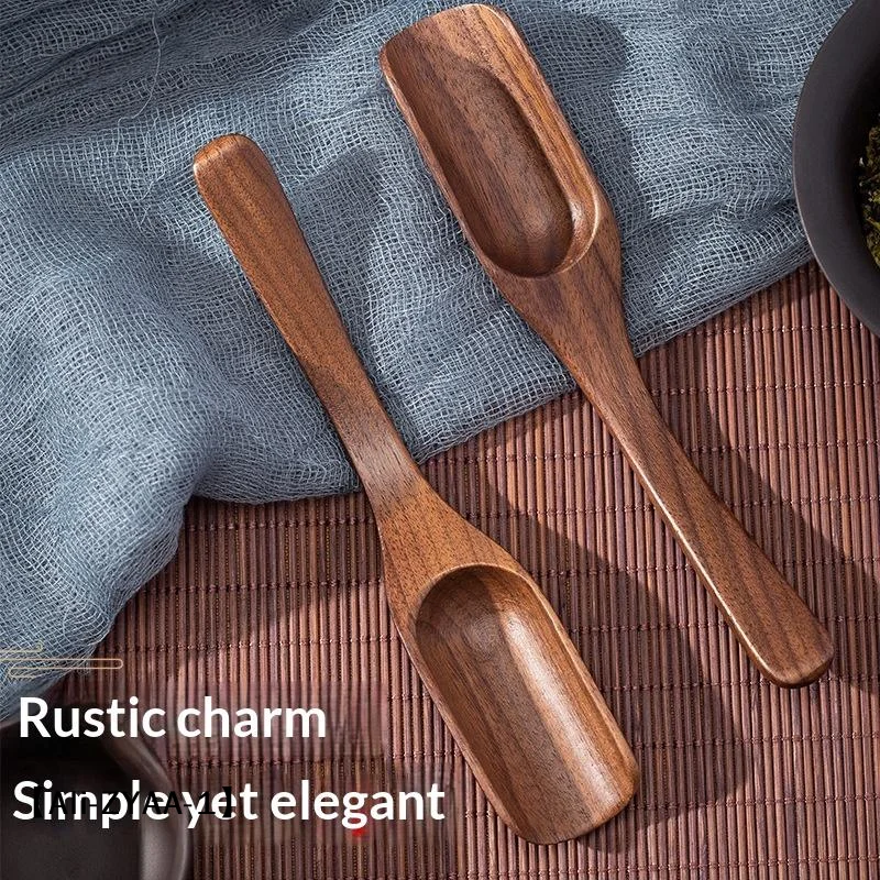 【A】1Pcs Vintage Ebony Tea Spoon Solid Wood Handle Teaspoon Natural Tea Shovel Tea Ceremony Accessories Teaspoon Gift Portable