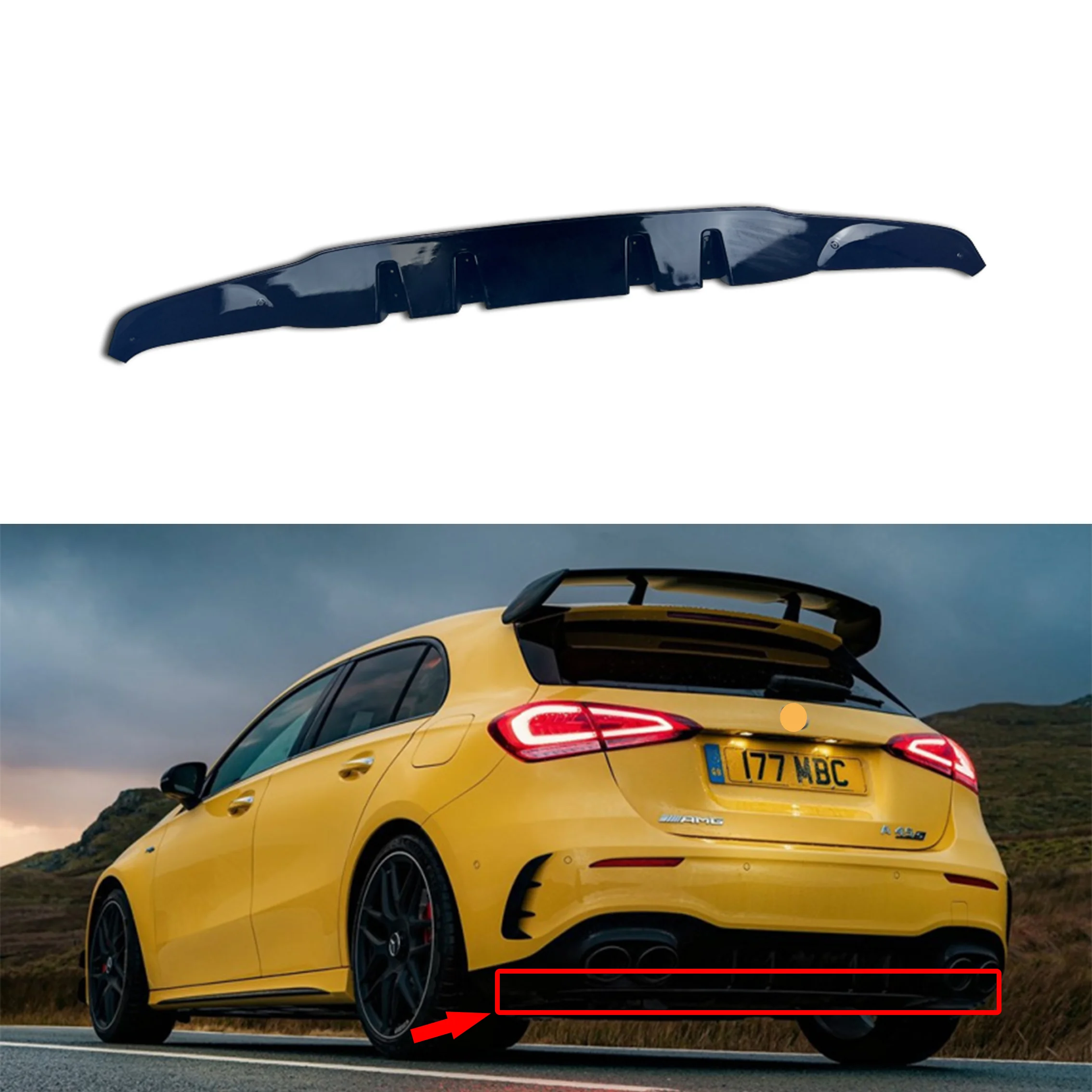 

Glossy Black Car Styling Rear Bumper Lip Diffuser Spoiler Splitter For Mercedes Benz W177 AMG Hatchback Sedan A35 A45 2019-2024