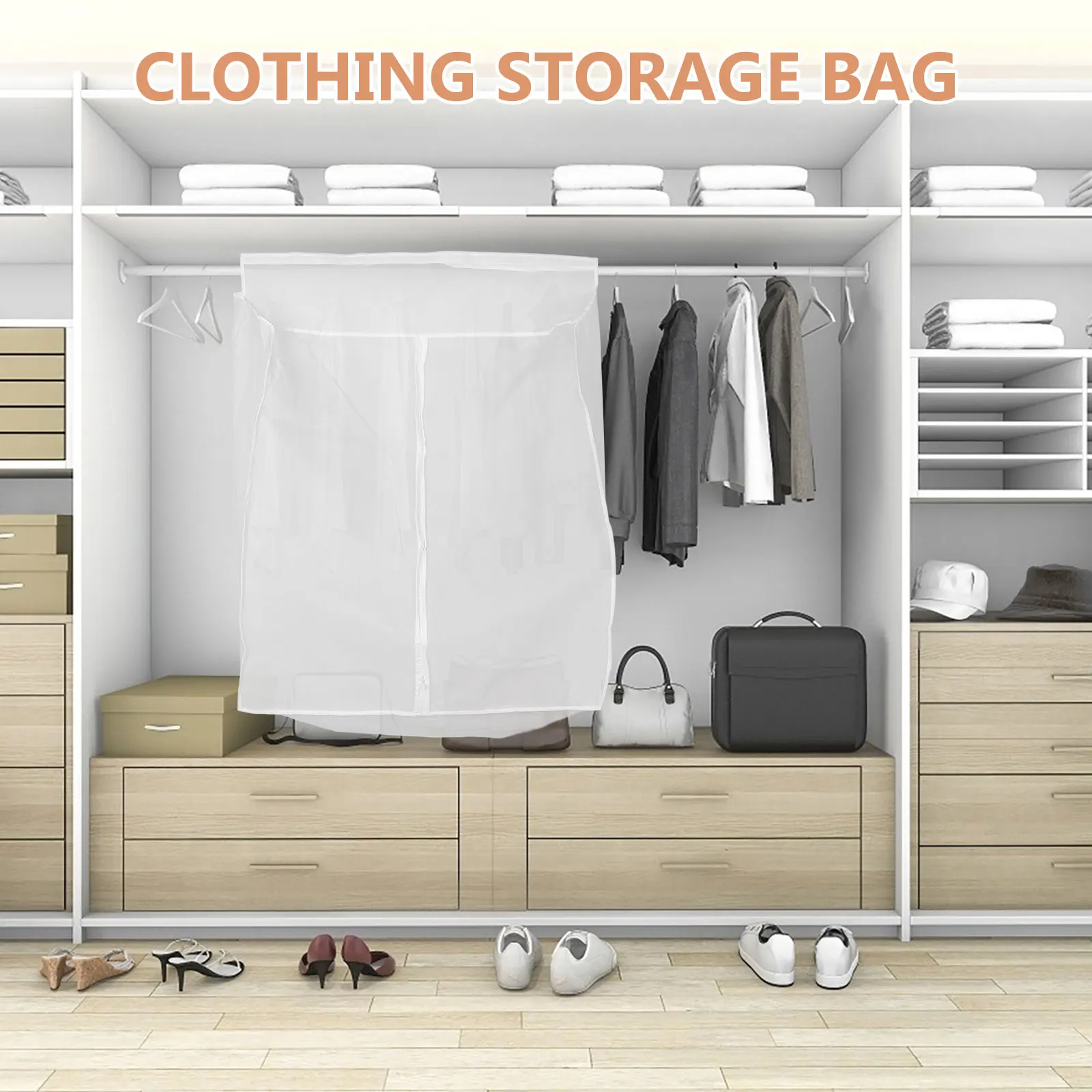 

Clothes Storage Bag Wardrobe Cover Dust Proof Garment Bag White Reusable PEVA Foldable Long Term Anti Wrinkle Clothes Cover Home