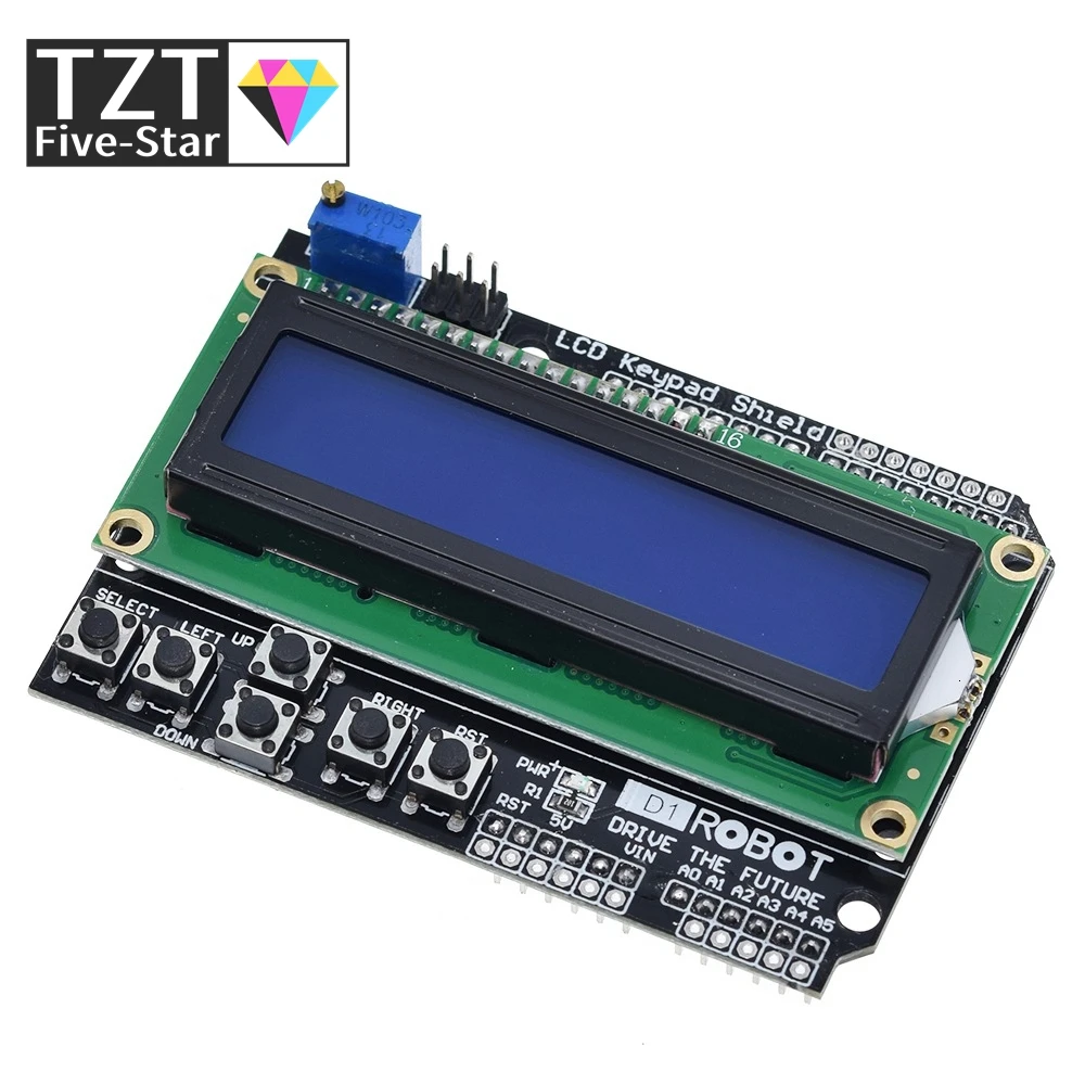 Imagem -03 - Tzt Lcd Teclado Escudo Lcd1602 Lcd 1602 Módulo de Exibição para Arduino Atmega328 Atmega2560 Raspberry pi Uno Tela Azul