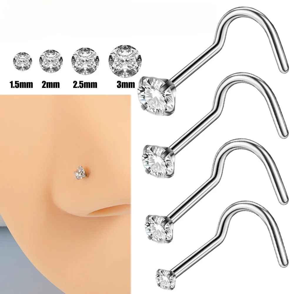 1 Pieza Piercing de Nariz de Acero Inoxidable con Zirconia Cúbica, Tipo I-L, Calibre 20G, para Mujer y Hombre, Joyería Corporal, Tamaños 1.5/2/2.5/3mm
