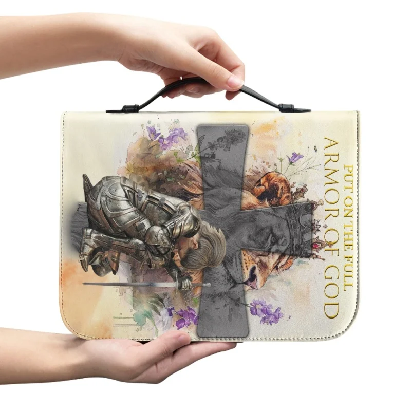 Armor of God-funda con estampado personalizado para mujer, accesorio de fe, iglesia, biblia, bolsos de PU, libro de estudio, cajas de almacenamiento