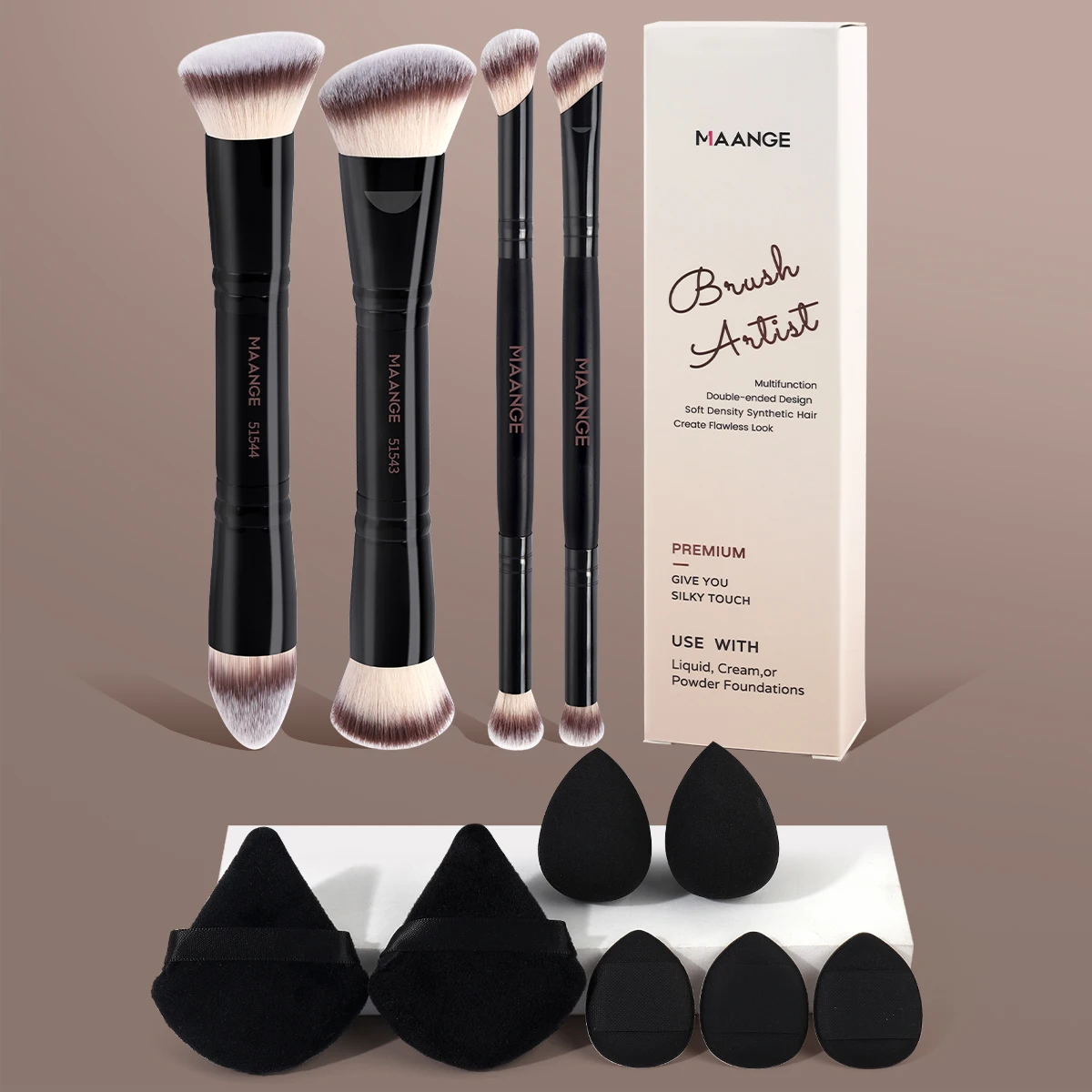 MAANGE Make-up-Pinsel-Set, Foundation-Kontur-Gesichtspinsel mit Puderquasten, perfekt für Wange, Stirn, Kiefer, Nase, Mischung, Schönheit