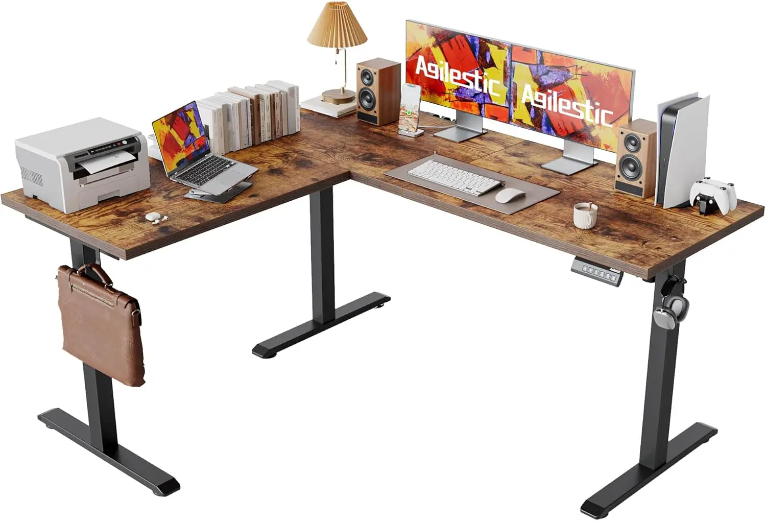 

59 Inch L-Shaped Adjustable Electric Standing Desk, Sit-Stand Computer Table, Rustic Brown