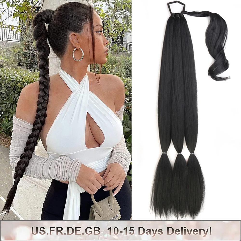 

34Inch Synthetic Braided Ponytail Extensions Black Brown Blonde Hairpiece Pony Tail With Hair Tie For Women Fake Hair Extensions