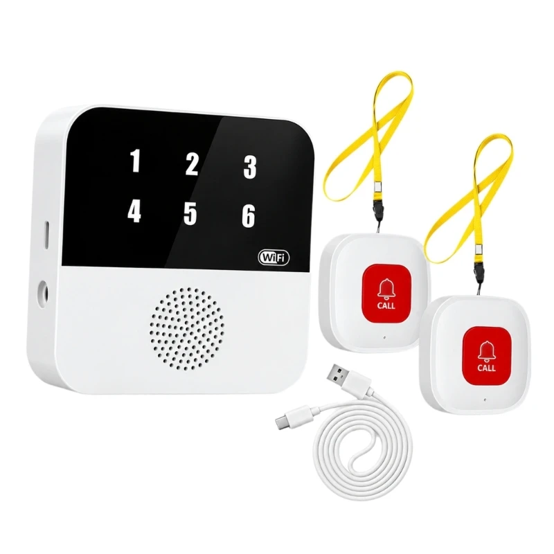 Wireless Emergency Call System Caregiver Call Button with 2 Call Controls, Single-Press Activation, and Receiver Sound and F19E