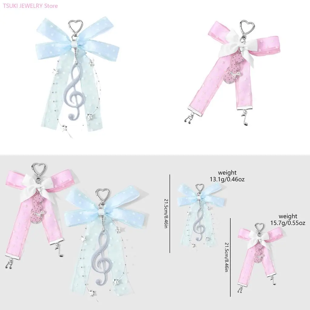 

62KE Elegant Star Bowknot Dot Music Keyring Sturdy Polyester Fashion Accessory