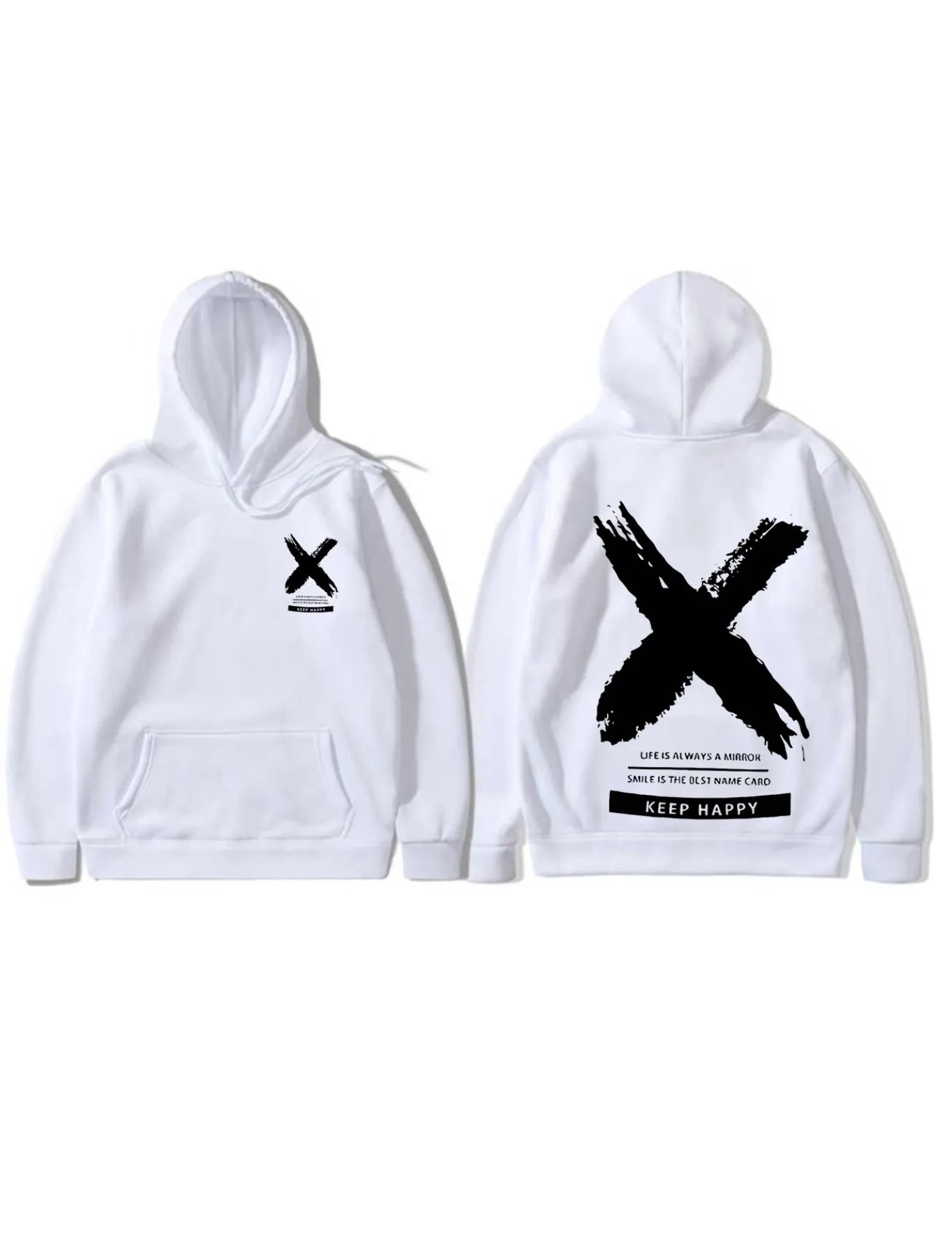 Keep HappyDouble-sided printed hoodie, street graffiti pullover sweatshirt