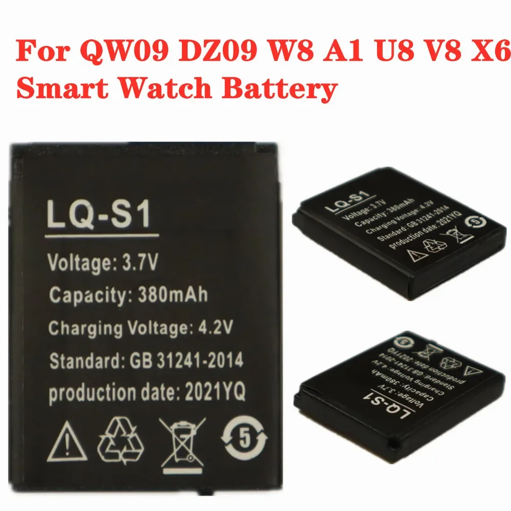 LQ-S1 3.7V 380mAh Smart Watch Battery For Smartwatch QW09 DZ09 W8 A1 U8 V8 X6 Rechargeable Battery Fast Deliver