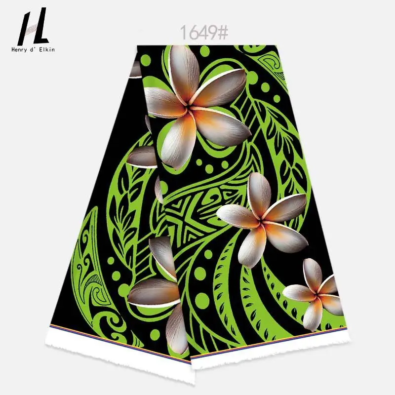 Micronesia Style Tribal Frangipani Pattern Digital Printed Polyester Fabric Island Design for Blouses,sarongs