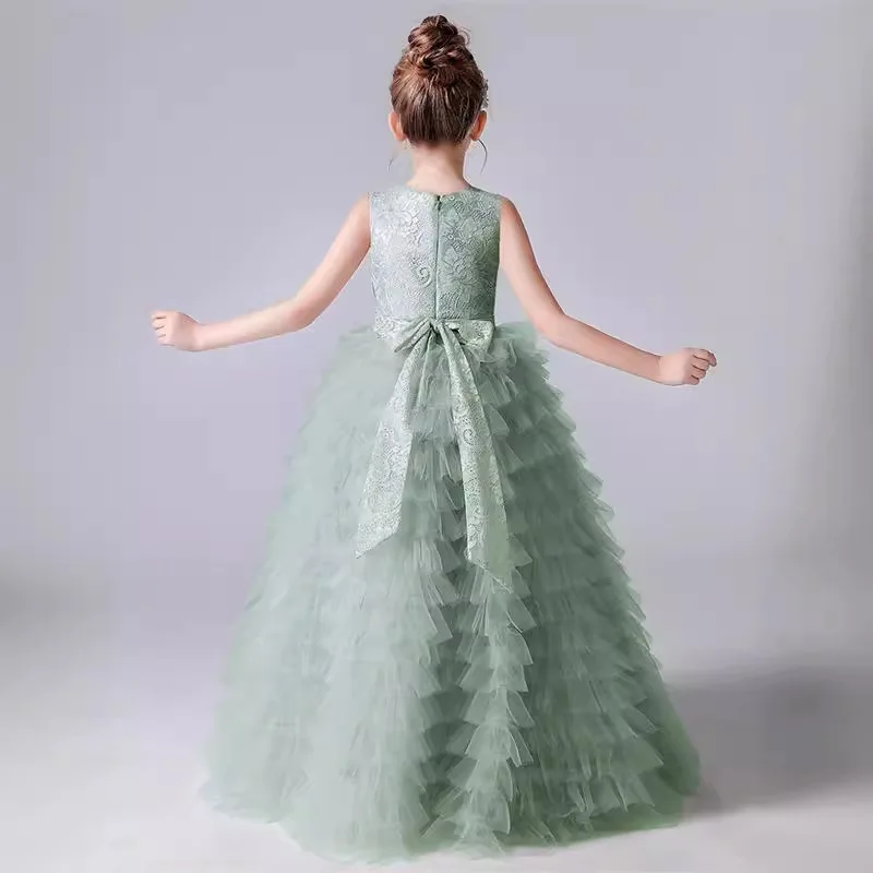 New Arrival Kids Birthday Party Gown Luxury Tulle Frock Flower Girl Wedding Communion Pageant Wearing Teenagers Lace Long Dress