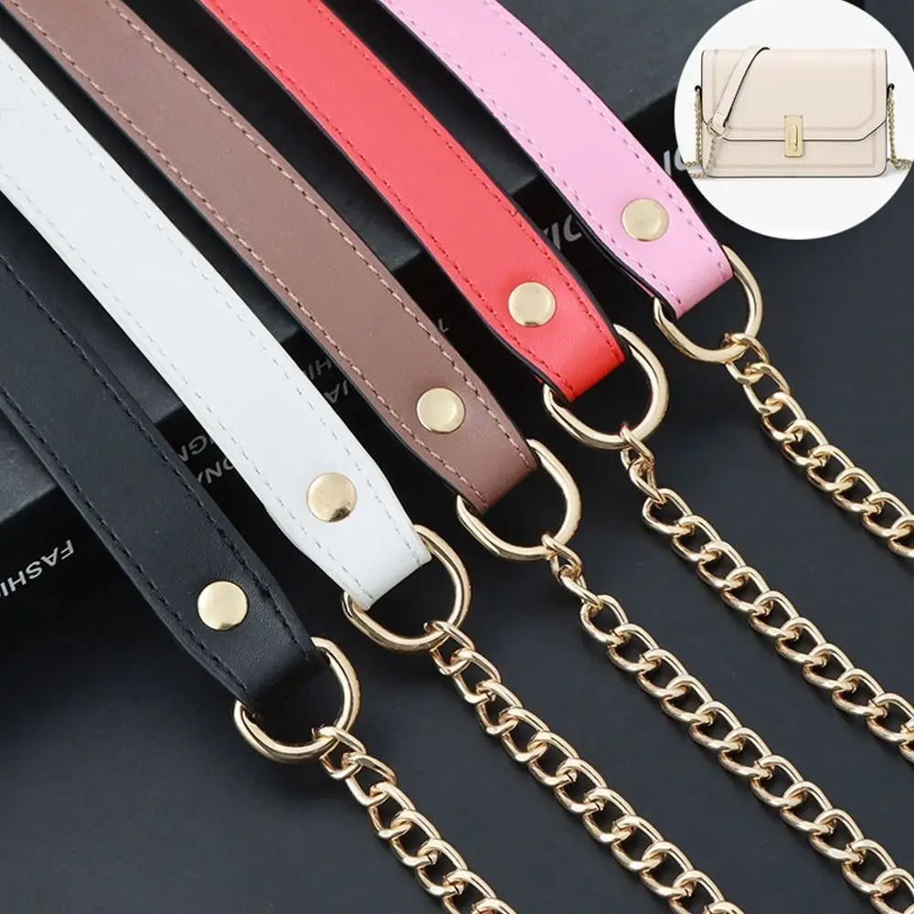 DIY Bag Making 120cm Replacement Bag Chains Shoulder Crossbody Bag Strap Black PU Leather Handle with Metal Chains