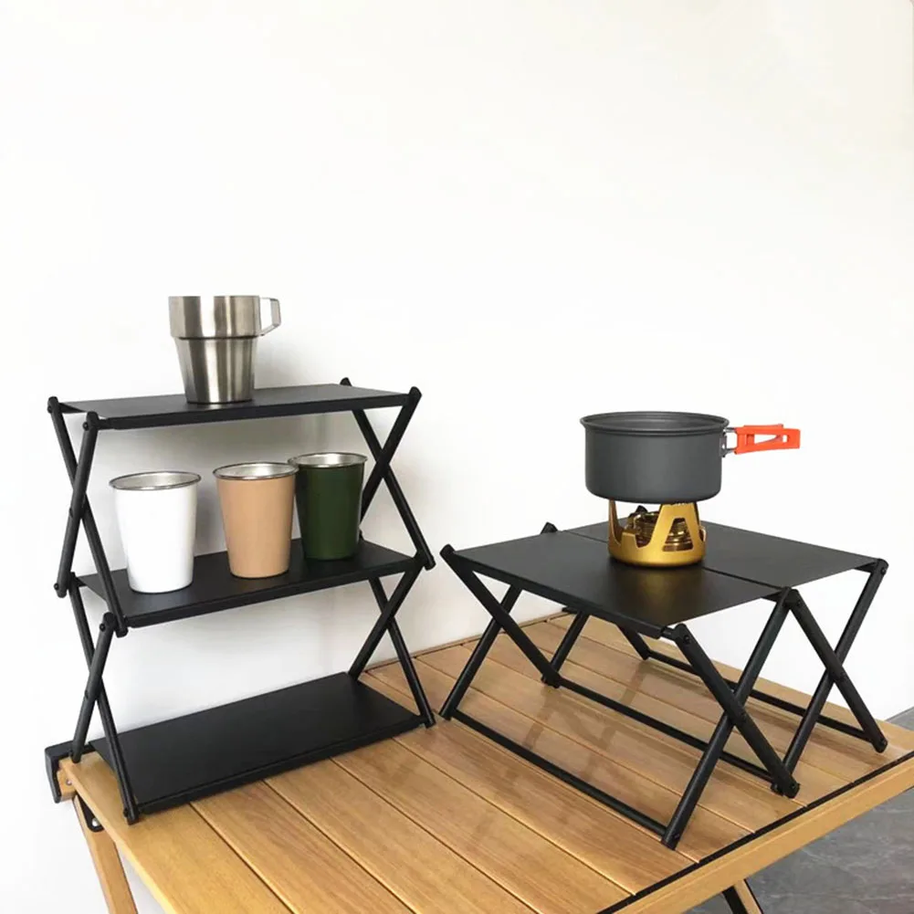 Carbon Steel Lightweight Three-Layer Storage Rack Outdoor Camping Home Organization 330x175x365mm Black Camping Furnishings