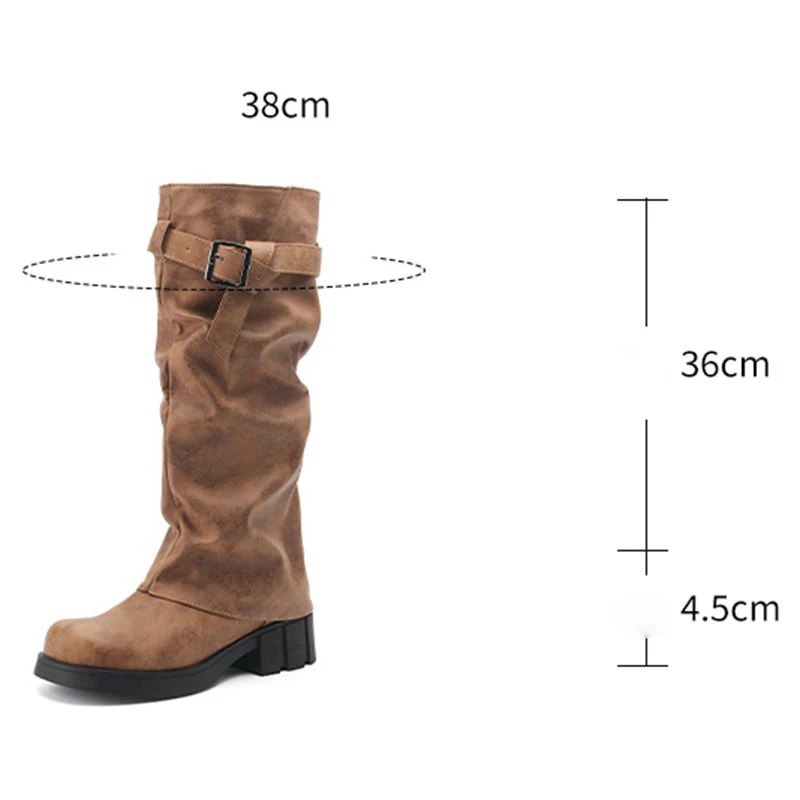 ORCHALISA Fashion Female Knee High Boots Round Toe Chunky Heels Slip On Big Size 42 43 Retro British Style Long Bota