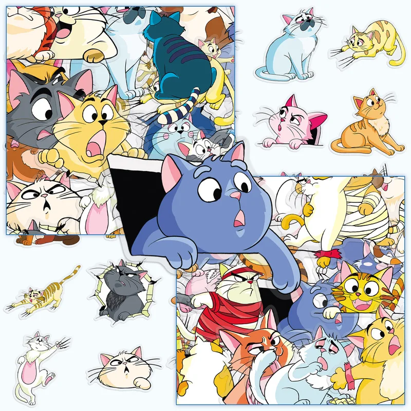 500 stks 10 packs Nieuwe Cartoon Kat Stickers Leuke Dieren DIY Kinderstickers Gift Groothandel
