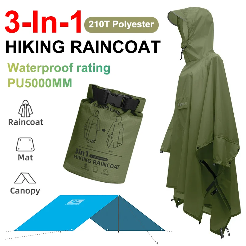 3-in-1 Aktualisierter Outdoor-Regenmantel mit Kapuze, wasserdichter Regenponcho, Regenabdeckung für Camping, Wandern, Klettern, Reisen, Regenbekleidung, Zelt