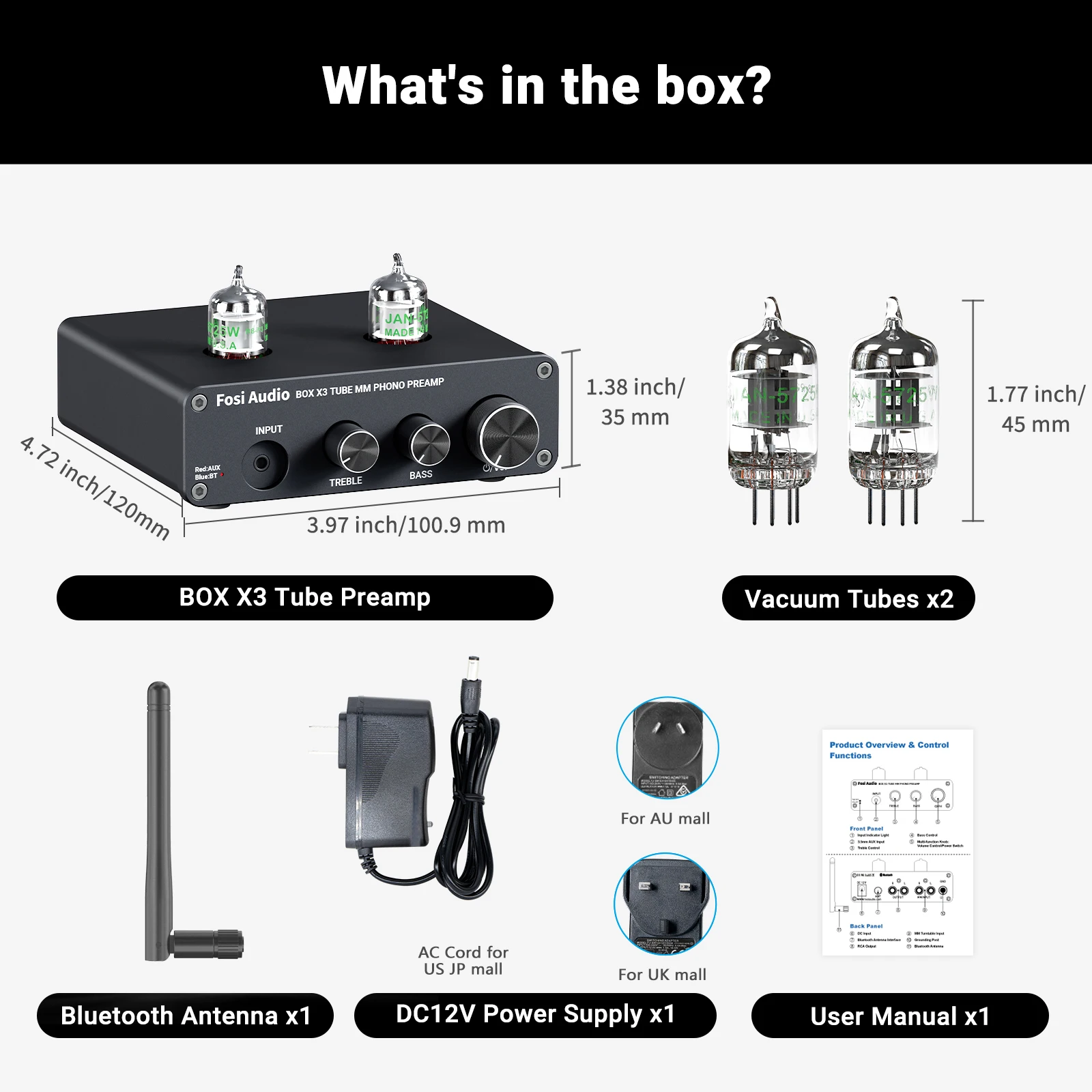 Fosi Audio Bluetooth Phono Preamp voor draaitafel grammofoon voorversterker met buizenversterker HiFi BOX X3 - afbeelding 1