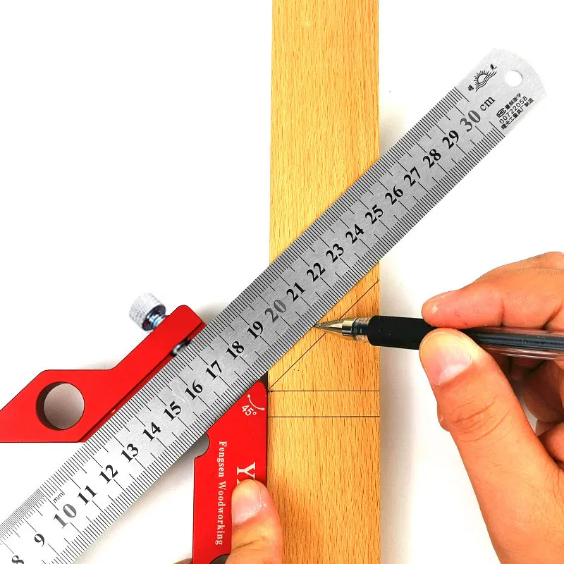 Woodworking Aluminum Center Line Mark Line Gauge 45/90 Degree Angle Scriber Ruler Carpenter Measuring Tool Woodworking Tools