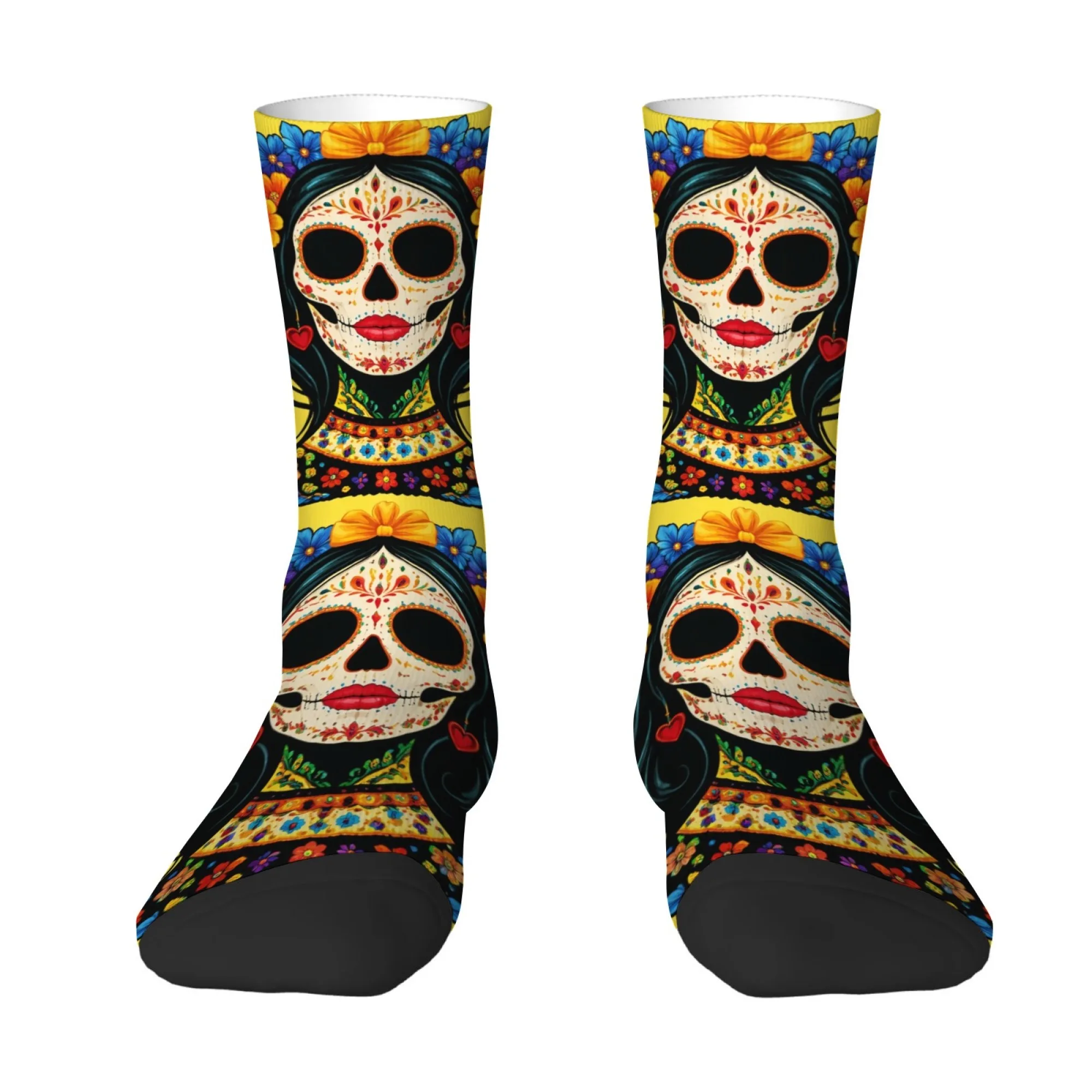 

Retro-style Brightly Colored Holiday Sugar Skull Print Men's Socks Comfortable and Breathable Crazy Fun Socks Perfect Gift
