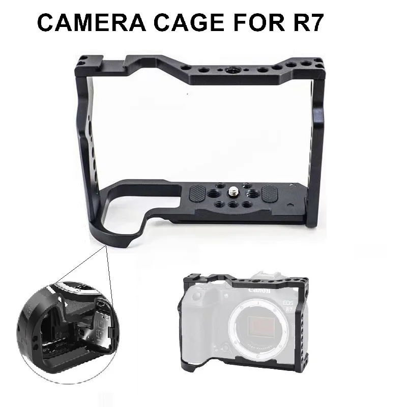 

Защитная клетка для камеры Canon EOS R7 с быстросъемной пластиной для крепления Arca, креплением Cold Shoe, рельсом NATO и резьбовыми отверстиями 1/4 и 3/8 дюйма