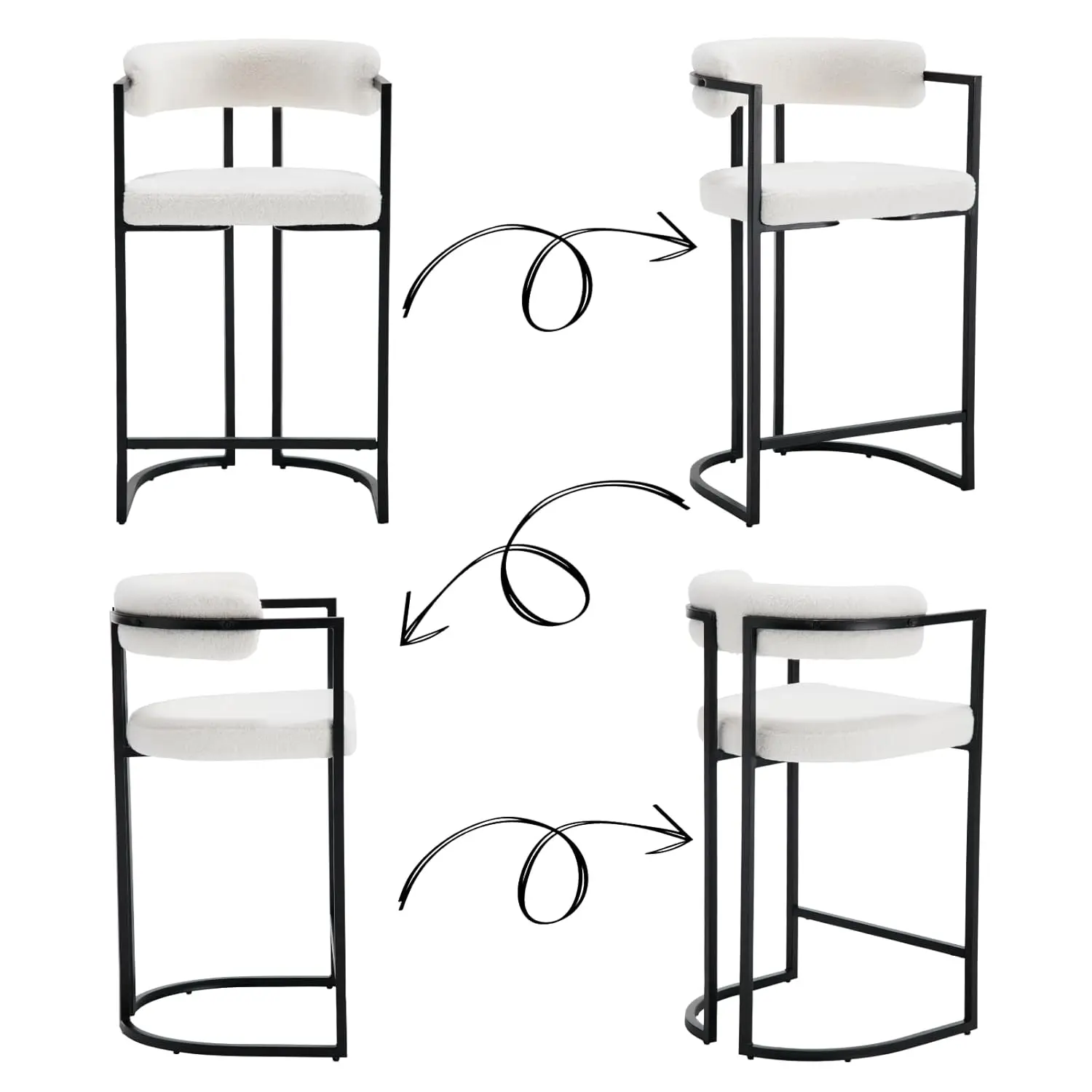 Conjunto de 6 Banquetas de Balcão de 26 Polegadas, Modernas, Brancas, com Encosto Confortável, Estofadas, Personalizadas