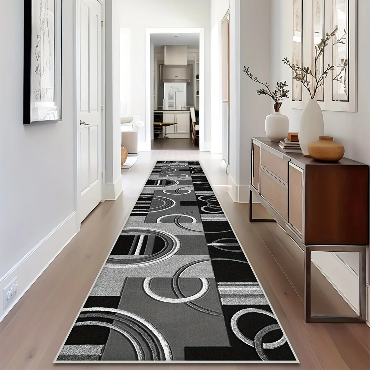 Modern Geometric Carpet Rug Home Decoration Retro Boho Runner Floor Mat Living Room Hallway Bedroom Navy Grey Bedroom Decor