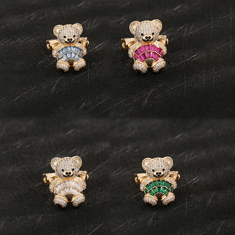 New Original 14k Gold Plated Fashion Colorful Cute Teddy Bear Ring Suitable for Women and Girls Animal Personality Jewelry