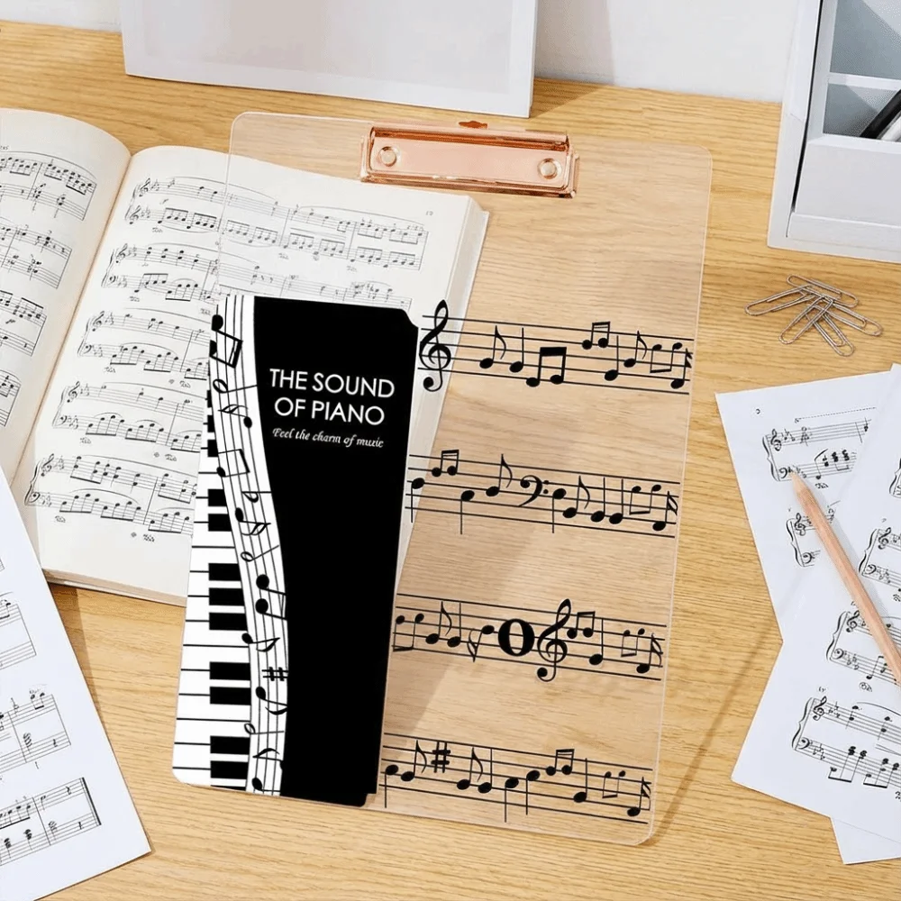 Music Theme Paper Clip Board Thickened Transparent Writing Clipboard Writing Tablet Creative A4 File Folder Document Storage
