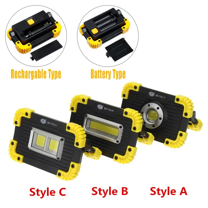 USB recarregável bateria tipo LED trabalho luz, 3 modos, impermeável, lâmpada de inundação de emergência, holofote, acampamento ao ar livre, portátil, 350W