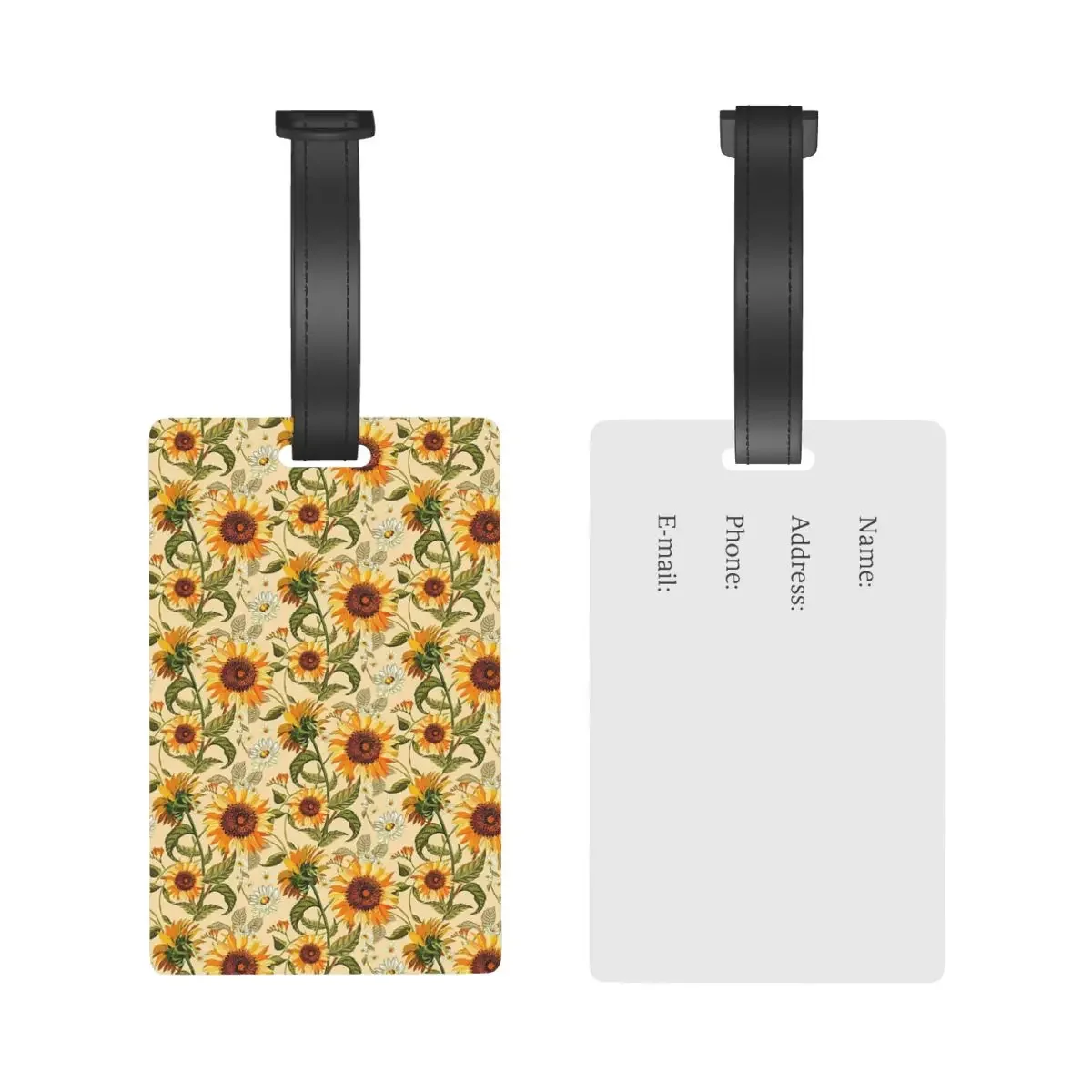 Sunflowers 70s Vintage Golden Retro Pattern Flowers Luggage Tags Suitcase Accessories Travel PVC Cute Baggage Boarding Tag