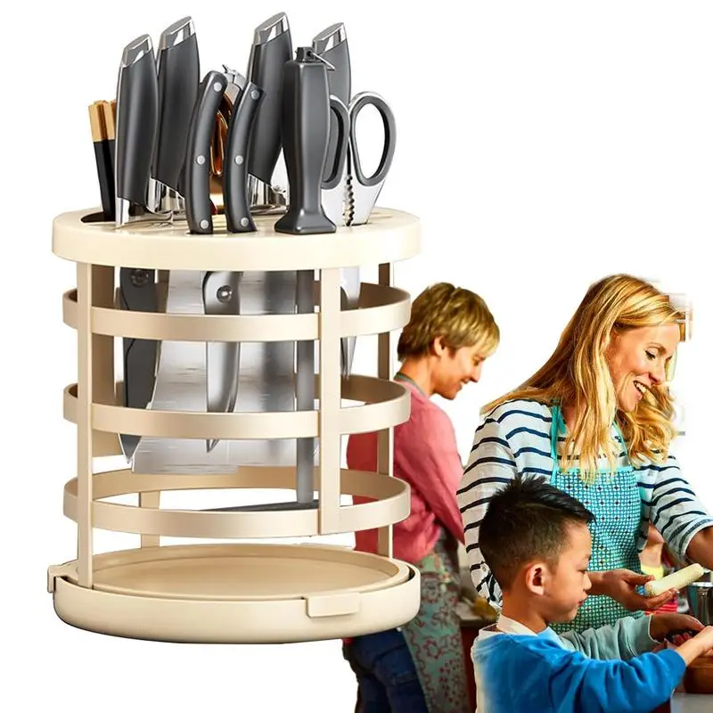 Kitchen Cutter Holder Rotatable Stand For Cutter Portable Rotating Utensil Holder Flatware Drying Rack For Forks Spoons